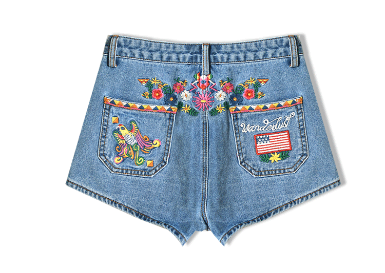 Boho Floral Embroidery!Blue Jeans, Denim, Bottoms, Women Jeans, Femme Bottoms, Hot Pants - Bohedian.Shop