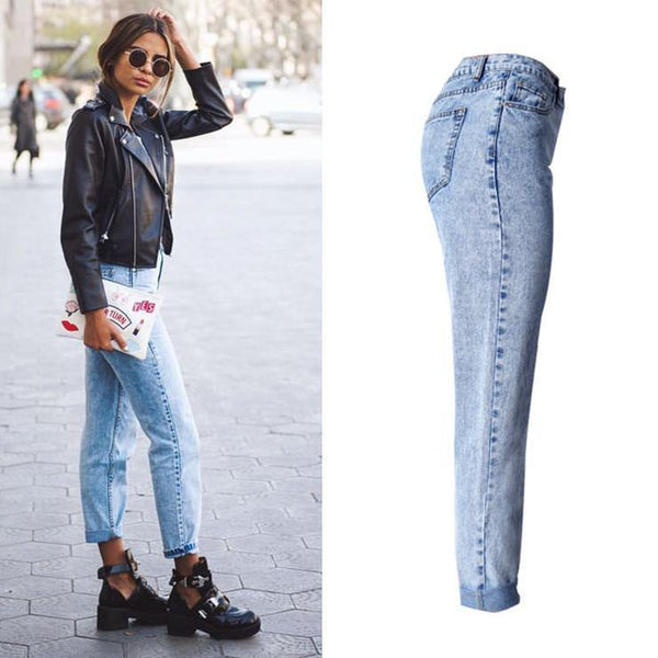 Boy Friend!Blue Jeans, Straight Leg Denim, Bottoms, Women Jeans, Femme Bottoms, Pants Trousers-TownTiger