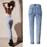 Boy Friend!Blue Jeans, Straight Leg Denim, Bottoms, Women Jeans, Femme Bottoms, Pants Trousers-TownTiger