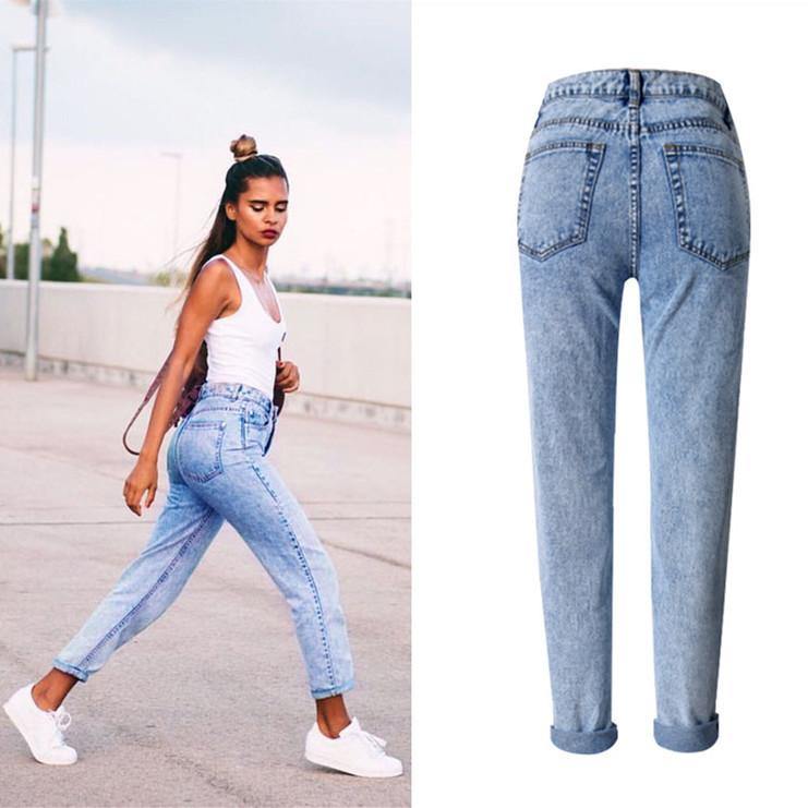 Boy Friend!Blue Jeans, Straight Leg Denim, Bottoms, Women Jeans, Femme Bottoms, Pants Trousers-TownTiger