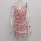 Sequins pink! Plunged Shining Backless Slip Dress! Sexy Dress Celebrity Fashion 2201