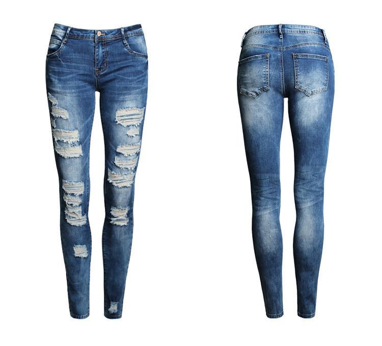 Classic Ripped!Blue Jeans, Denim, Bottoms, Women Jeans, Femme Bottoms, Pants Trousers-TownTiger