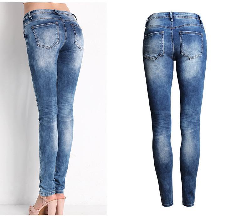 Classic Ripped!Blue Jeans, Denim, Bottoms, Women Jeans, Femme Bottoms, Pants Trousers-TownTiger