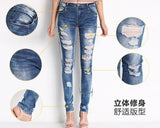 Classic Ripped!Blue Jeans, Denim, Bottoms, Women Jeans, Femme Bottoms, Pants Trousers-TownTiger