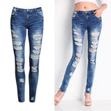 Classic Ripped!Blue Jeans, Denim, Bottoms, Women Jeans, Femme Bottoms, Pants Trousers-TownTiger