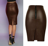 Coffee Faux Leather Skirt! PU leather,Motorcycle, Hip-Hugger, Women Jeans, Skirt-TownTiger