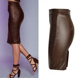 Coffee Faux Leather Skirt! PU leather,Motorcycle, Hip-Hugger, Women Jeans, Skirt-TownTiger