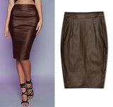 Coffee Faux Leather Skirt! PU leather,Motorcycle, Hip-Hugger, Women Jeans, Skirt-TownTiger