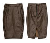 Coffee Faux Leather Skirt! PU leather,Motorcycle, Hip-Hugger, Women Jeans, Skirt-TownTiger