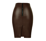 Coffee Faux Leather Skirt! PU leather,Motorcycle, Hip-Hugger, Women Jeans, Skirt-TownTiger