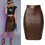 Coffee Faux Leather Skirt! PU leather,Motorcycle, Hip-Hugger, Women Jeans, Skirt-TownTiger