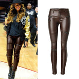 Coffee PU Skinny Motocycle! Leather Pants, Bottoms, Women Jeans, Femme Bottoms, Pants-TownTiger