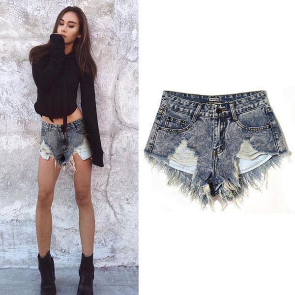 Completely Ripped!Blue Jeans Shorts, Denim, Bottoms, Women Jeans, Femme Bottoms, Hot Pants - Bohedian.Shop