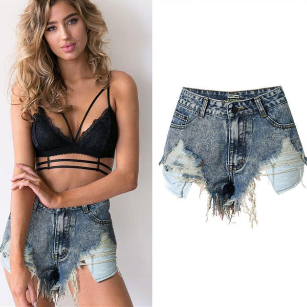 Completely Ripped!Blue Jeans Shorts, Denim, Bottoms, Women Jeans, Femme Bottoms, Hot Pants - Bohedian.Shop