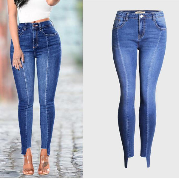 Cropped!Blue Skinny Jeans, Denim, Bottoms, Women Jeans, Femme Bottoms, Pants Trousers - Bohedian.Shop