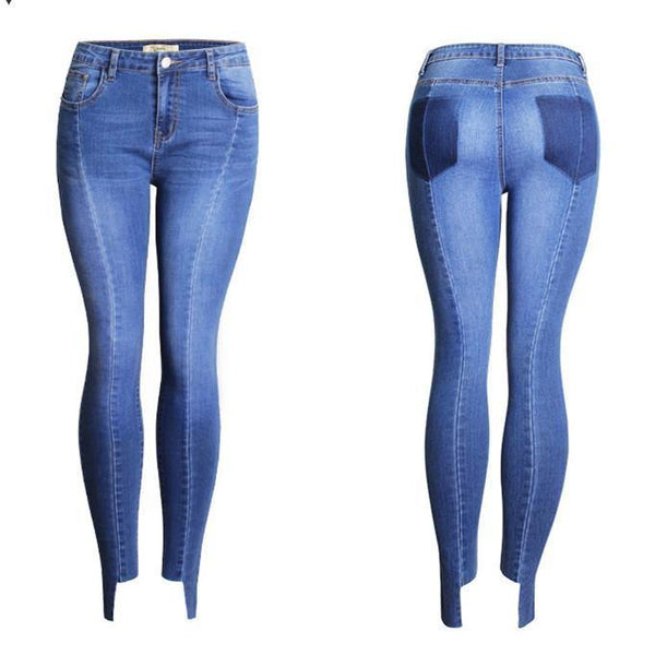 Cropped!Blue Skinny Jeans, Denim, Bottoms, Women Jeans, Femme Bottoms, Pants Trousers - Bohedian.Shop