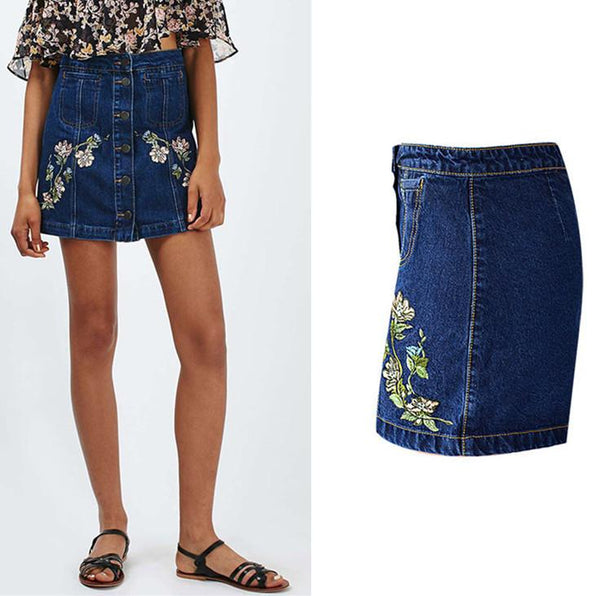 Denim Skirt Embroidery!Blue Jeans, Denim, Hip-Hugger, Women Jeans, Femme Bottoms, Skirt - Bohedian.Shop