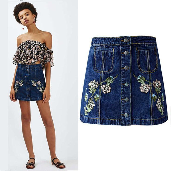 Denim Skirt Embroidery!Blue Jeans, Denim, Hip-Hugger, Women Jeans, Femme Bottoms, Skirt - Bohedian.Shop