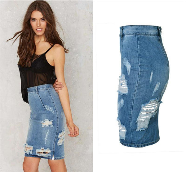 Denim Skirt Ripped Blue!Blue Jeans, Denim Skirt, Hip-Hugger, Women Jeans, Femme Bottoms-TownTiger
