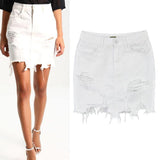 Denim Skirt Ripped! White Jeans, Denim, Hip-Hugger, Women Jeans, Femme Bottoms-TownTiger