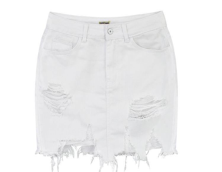 Denim Skirt Ripped! White Jeans, Denim, Hip-Hugger, Women Jeans, Femme Bottoms-TownTiger