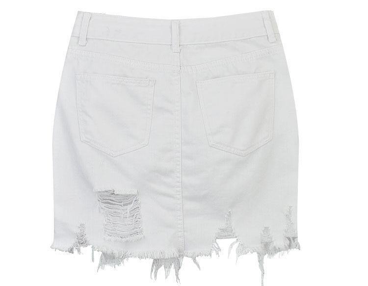 Denim Skirt Ripped! White Jeans, Denim, Hip-Hugger, Women Jeans, Femme Bottoms-TownTiger