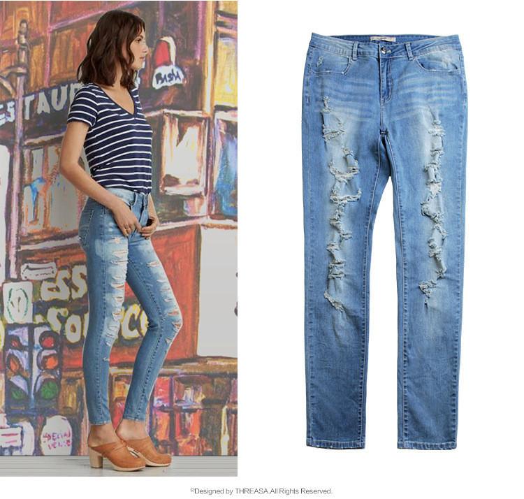 Double Ripped!Blue Jeans, Denim, Bottoms, Women Jeans, Femme Bottoms, Pants Trousers - Bohedian.Shop