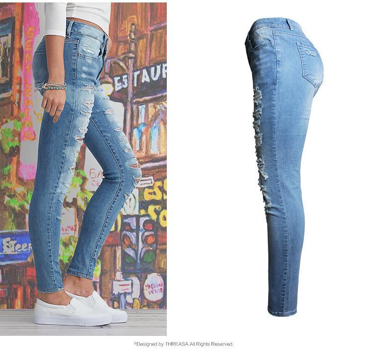 Double Ripped!Blue Jeans, Denim, Bottoms, Women Jeans, Femme Bottoms, Pants Trousers - Bohedian.Shop