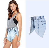 Elastic Band!Blue Jeans Shorts, Denim, Bottoms, Women Jeans, Femme Bottoms, Hot Pants-TownTiger