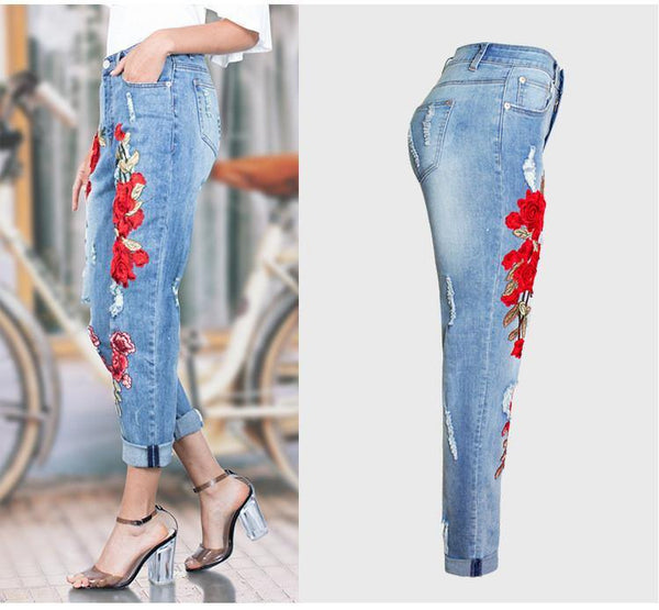 Embroidery!Blue Jeans, Embroidered Denim, Bottoms, Women Jeans, Femme Bottoms, Pants - Bohedian.Shop