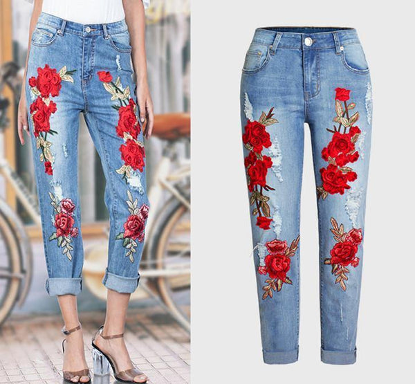 Embroidery!Blue Jeans, Embroidered Denim, Bottoms, Women Jeans, Femme Bottoms, Pants - Bohedian.Shop