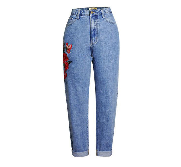 Embroidery!Straight Leg Blue Jeans, Denim, Bottoms, Women Jeans, Femme Bottoms - Bohedian.Shop