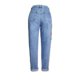 Embroidery!Straight Leg Blue Jeans, Denim, Bottoms, Women Jeans, Femme Bottoms - Bohedian.Shop