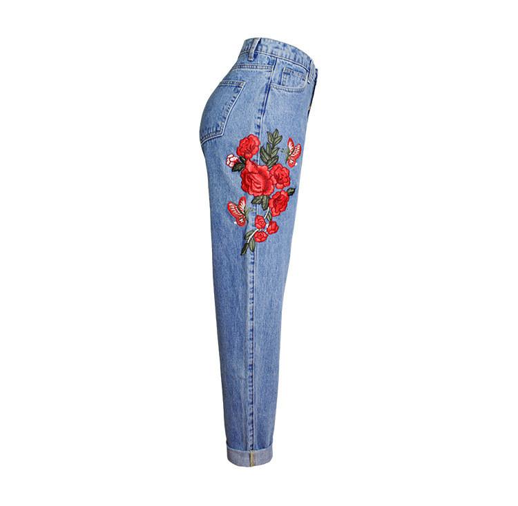 Embroidery!Straight Leg Blue Jeans, Denim, Bottoms, Women Jeans, Femme Bottoms - Bohedian.Shop