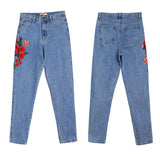 Embroidery!Straight Leg Blue Jeans, Denim, Bottoms, Women Jeans, Femme Bottoms - Bohedian.Shop