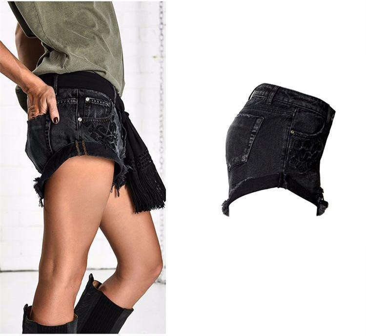 Floral! Black Ripped Shorts, Black Jeans, Ripped Denim Hot Pants, Bottoms,Femme Bottoms - Bohedian.Shop