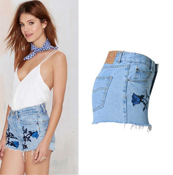 Floral Embroidery!Blue Jeans, Denim, Bottoms, Women Jeans, Femme Bottoms, Hot Pants - Bohedian.Shop