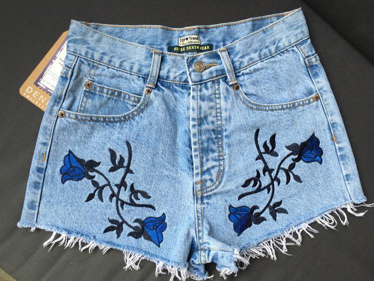 Floral Embroidery!Blue Jeans, Denim, Bottoms, Women Jeans, Femme Bottoms, Hot Pants - Bohedian.Shop