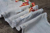 Flowers! Heavy Embroidered Blue Jeans, Ripped Denim, Bottoms, Women Jeans, Femme Bottoms-TownTiger