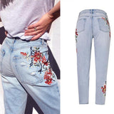 Flowers! Heavy Embroidered Blue Jeans, Ripped Denim, Bottoms, Women Jeans, Femme Bottoms-TownTiger