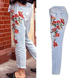 Flowers! Heavy Embroidered Blue Jeans, Ripped Denim, Bottoms, Women Jeans, Femme Bottoms-TownTiger