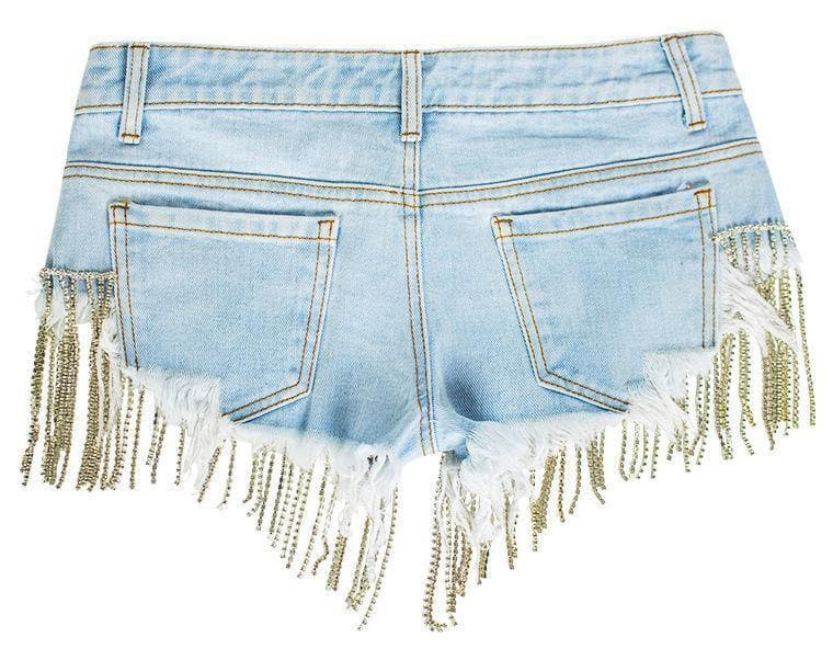 Gold Tassels! Blue Shorts Jeans, Sexy Denim Hot Pants, Bottoms,Femme Bottoms Hot Pants - Bohedian.Shop