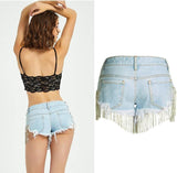 Gold Tassels! Blue Shorts Jeans, Sexy Denim Hot Pants, Bottoms,Femme Bottoms Hot Pants - Bohedian.Shop