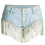 Gold Tassels! Blue Shorts Jeans, Sexy Denim Hot Pants, Bottoms,Femme Bottoms Hot Pants - Bohedian.Shop