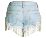 Gold Tassels! Blue Shorts Jeans, Sexy Denim Hot Pants, Bottoms,Femme Bottoms Hot Pants - Bohedian.Shop