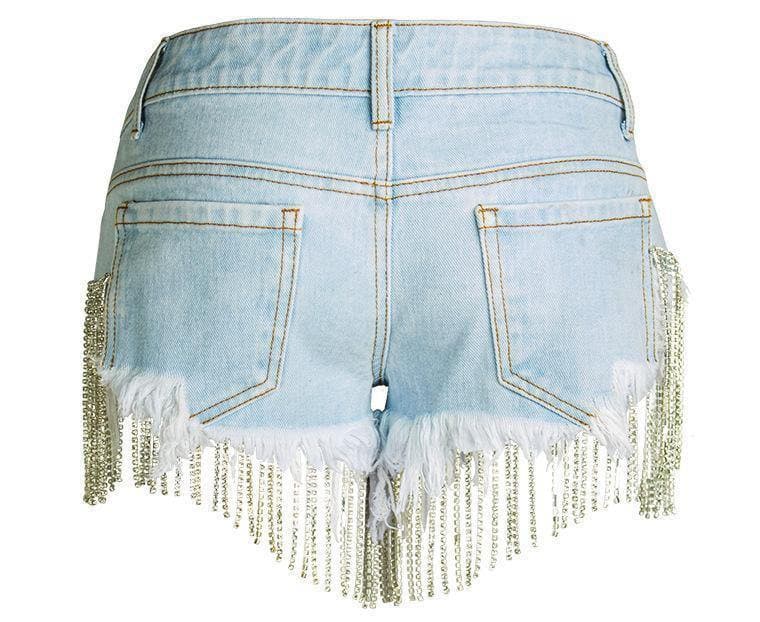 Gold Tassels! Blue Shorts Jeans, Sexy Denim Hot Pants, Bottoms,Femme Bottoms Hot Pants - Bohedian.Shop