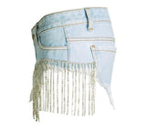 Gold Tassels! Blue Shorts Jeans, Sexy Denim Hot Pants, Bottoms,Femme Bottoms Hot Pants - Bohedian.Shop