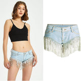 Gold Tassels! Blue Shorts Jeans, Sexy Denim Hot Pants, Bottoms,Femme Bottoms Hot Pants - Bohedian.Shop