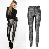 Gray Snake! Skinny Jeans, Denim with Faux Snake Skin Leather, Women Jeans, Leather Jeans-TownTiger