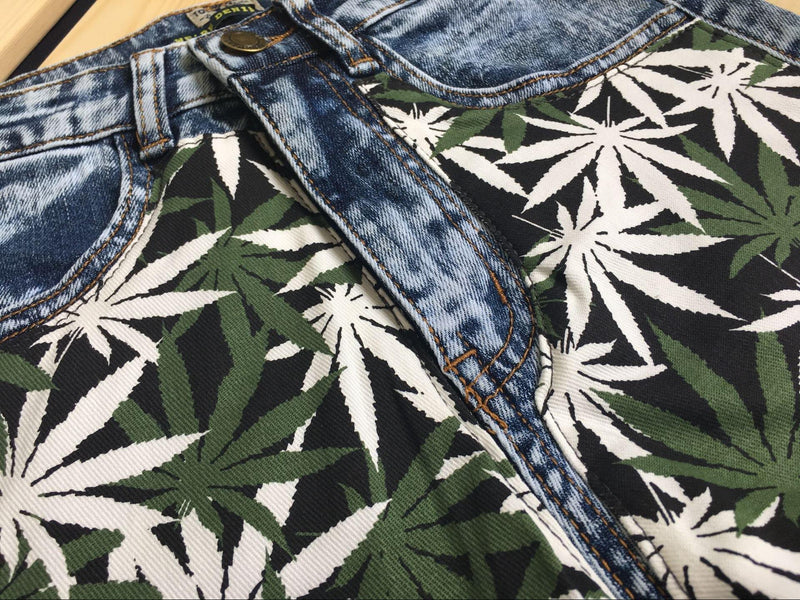 Green Leaves!Blue Jeans, Denim, Bottoms, Women Jeans, Femme Bottoms, Hot Pants-TownTiger